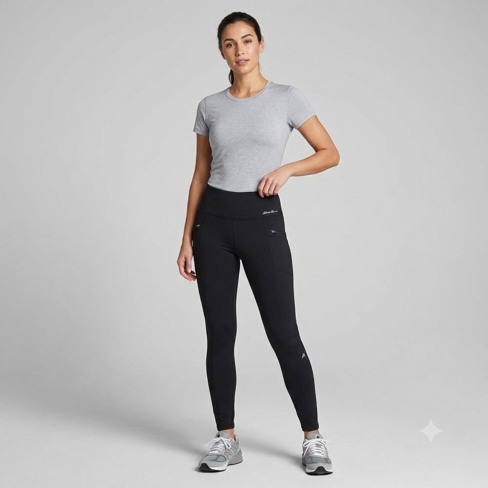 Eddie Bauer Leggings Women Small Black Activewear Zipper Pockets High Rise